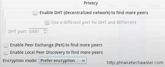 qConfiguración de cifrado Bittorrent