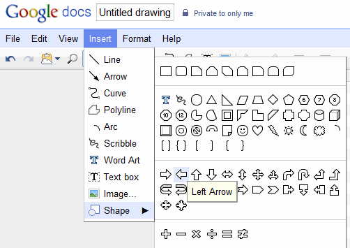 Dibujos de Google Docs: agregar diferentes formas