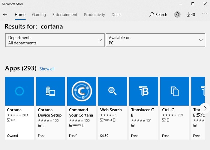 Cómo desinstalar Cortana después de la actualización de Windows de mayo de 2020 Tienda abierta Cortana