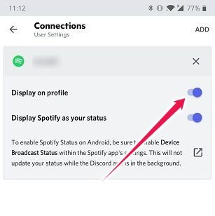 Conecte Spotify a la pantalla de Discord Android en el perfil