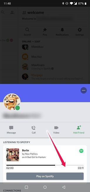 Conecte Spotify a Discord Android Play en Spotify