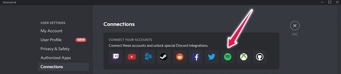 Conecte Spotify a Discord Desktop Agregar nueva conexión