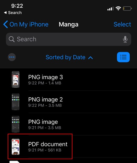 Captura de pantalla de página completa Documento PDF de Ios