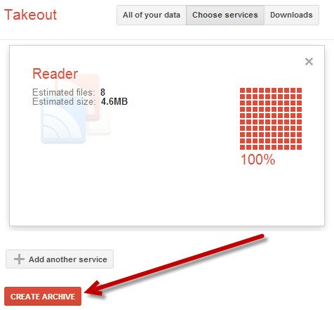 Exporte sus elementos de feed de Google Reader con Google Takeout.