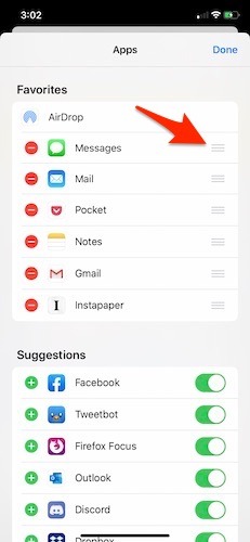 Organizar compartir hoja iOS