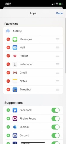 Completó la organización de Share Sheet iOS