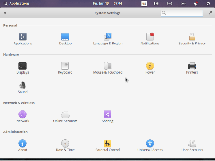 Configuración elemental del sistema