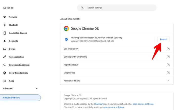 Reinicio de actualización de Chromebook