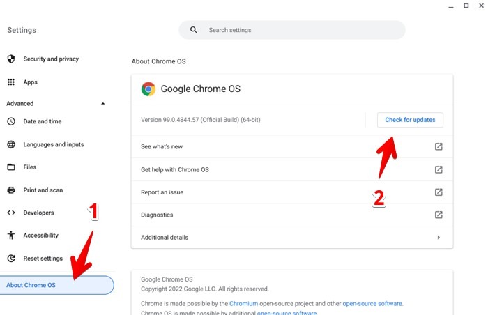 Actualización de Chromebook