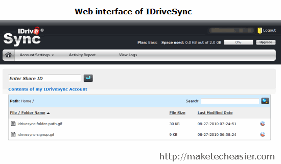 Interfaz web IDrivesync