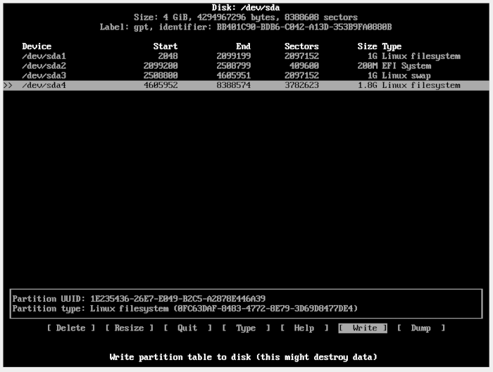 Partición Voidlinux 23 Cfdisk