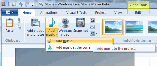 Agregar música Proyecto de Windows Movie Maker