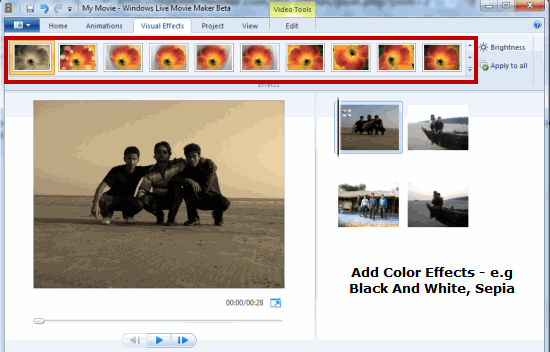 Agregar efectos de color Windows Movie Maker