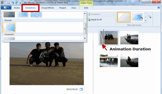 Establecer la duración de la animación Windows Movie Maker