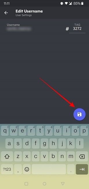 Cambiar el nombre de usuario de Discord Móvil Guardar nuevo nombre de usuario