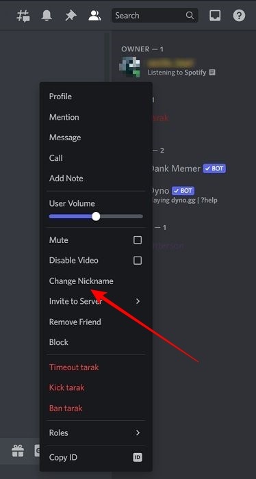 Cambiar el nombre de usuario de Discord Cambiar el apodo de otra persona