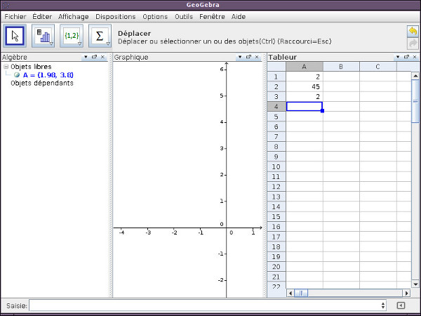 hoja de calculo de geogebra