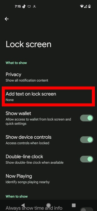 Mensaje del menú de la pantalla de bloqueo de la pantalla de bloqueo de Android
