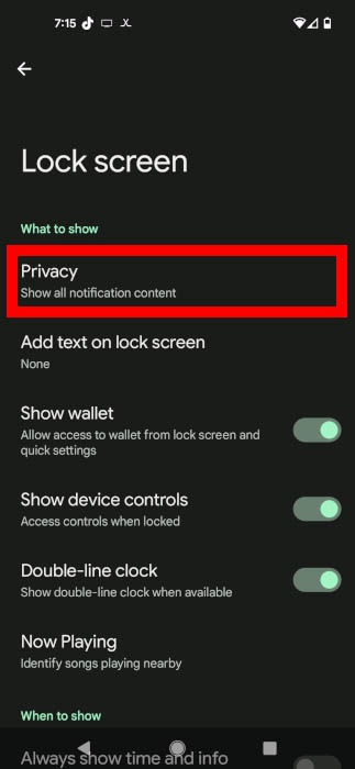 Privacidad de la pantalla de bloqueo de Android