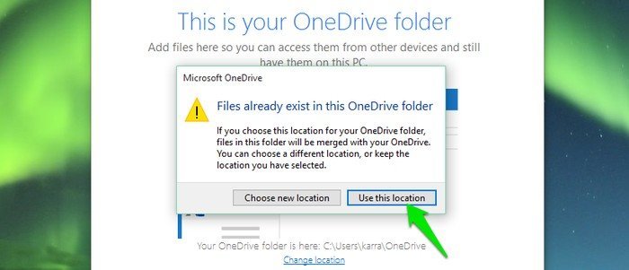 OneDrive-Usar-ubicación-existente