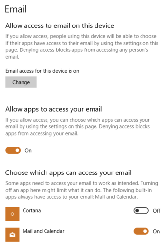 configuración de privacidad de Windows-correo electrónico