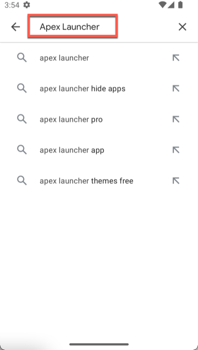 Buscar Apex Launcher en Play Store