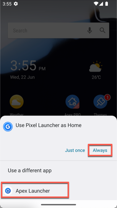 Establecer Apex Launcher como predeterminado