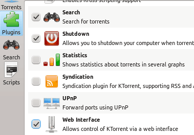 Configuración del complemento KTorrent