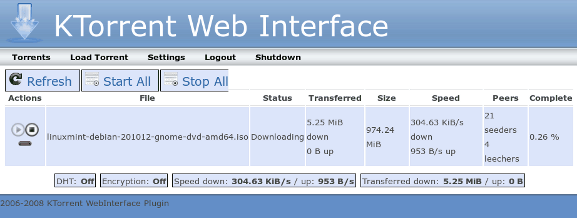 Descargas de la interfaz web de KTorrent