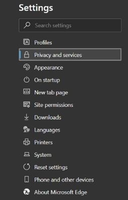 Vaciar caché Servicios de privacidad de Microsoft Edge