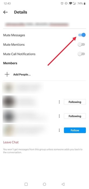 Cómo evitar que los usuarios agreguen detalles de grupos Silenciar mensajes