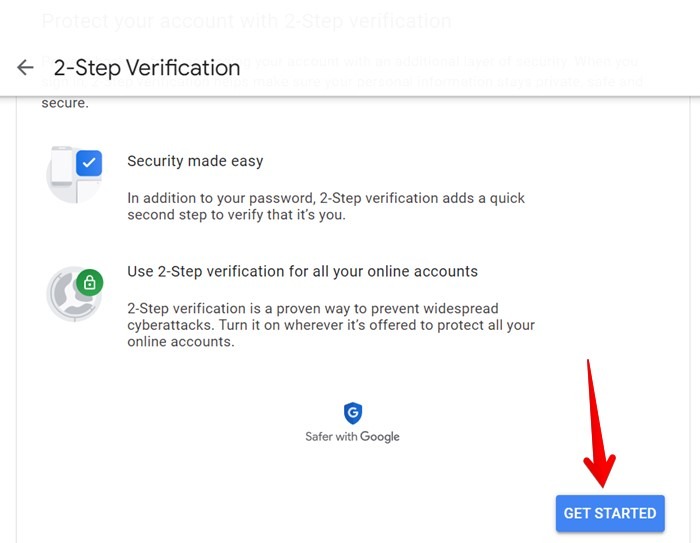 Cuenta de Google Verificación en 2 pasos Comenzar