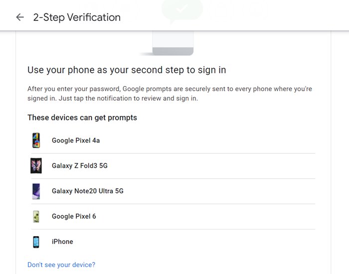 Dispositivos de verificación en dos pasos de la cuenta de Google