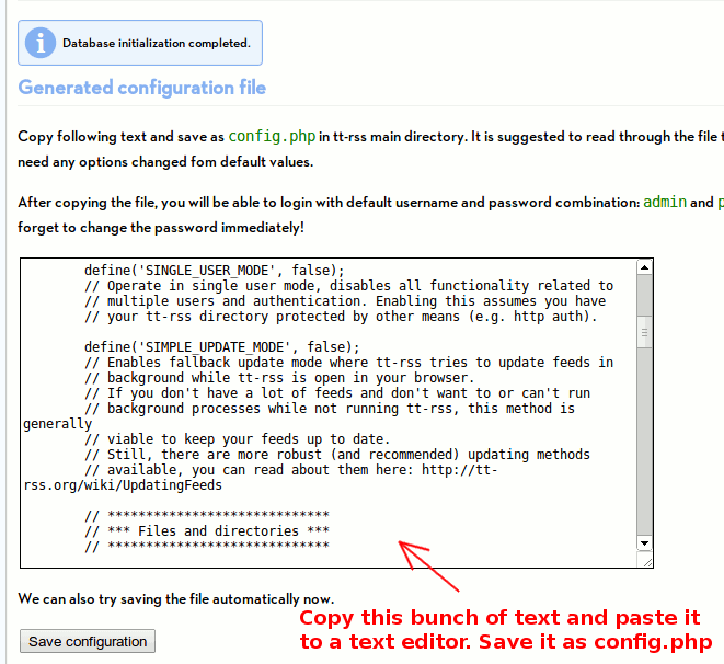 Archivo de configuración Tiny Tiny RSS