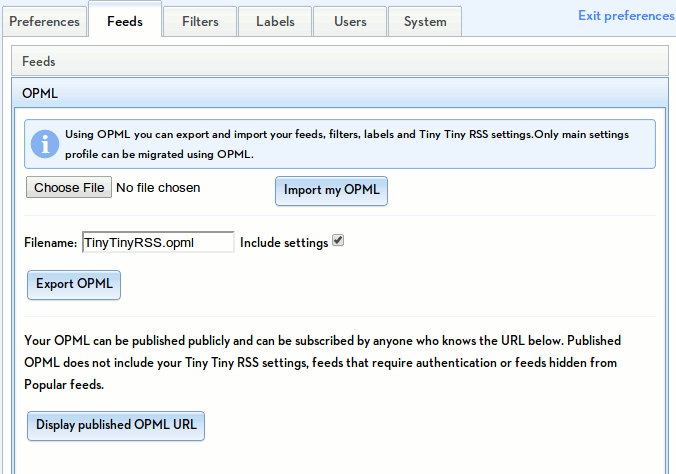 Tiny Tiny RSS importar-opml