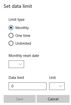 Opciones de límite de datos de Windows