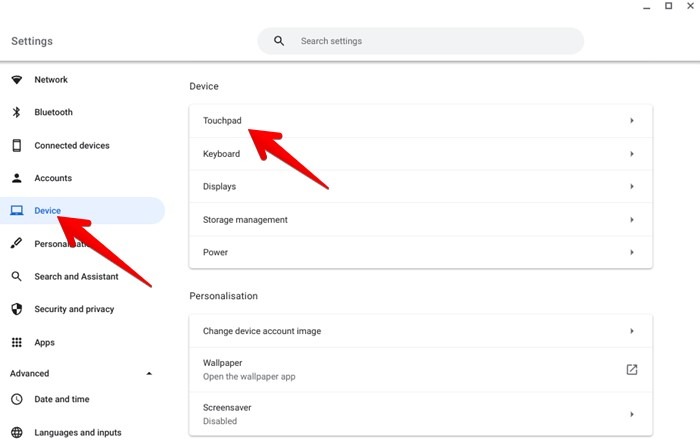 Configuración del panel táctil de Chromebook