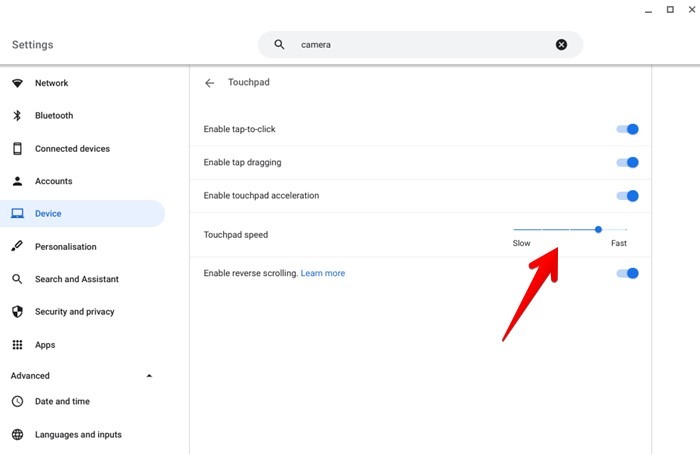 Velocidad del panel táctil de Chromebook