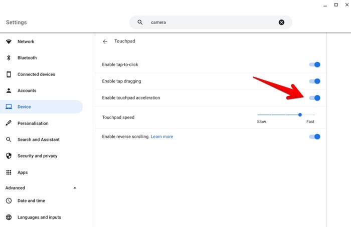 Aceleración del panel táctil de Chromebook