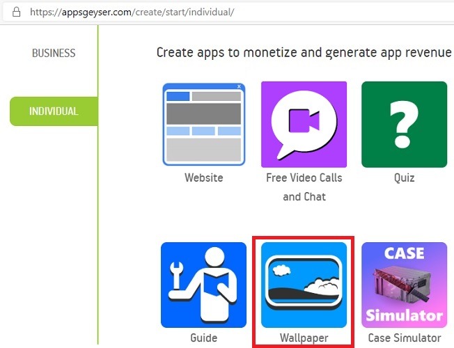 Appsgeyser Seleccionar aplicaciones