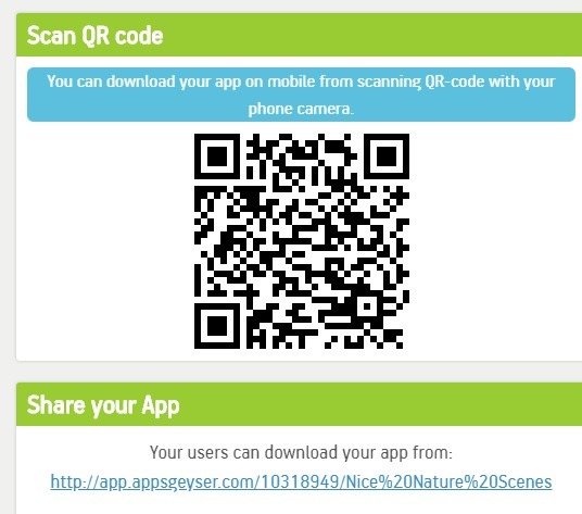 Appsgeyser Descargar aplicación Código Qr Compartir enlace