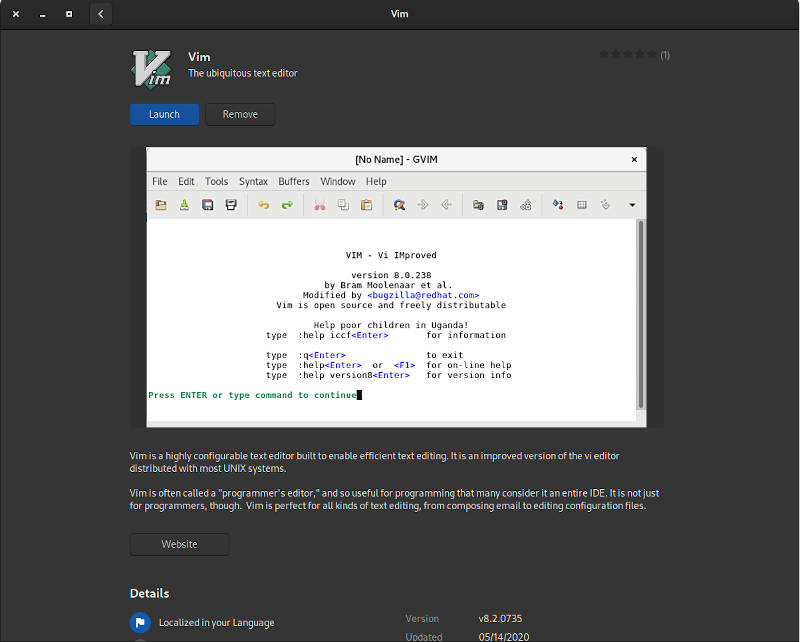 Flatpak Gnomo Software Vim