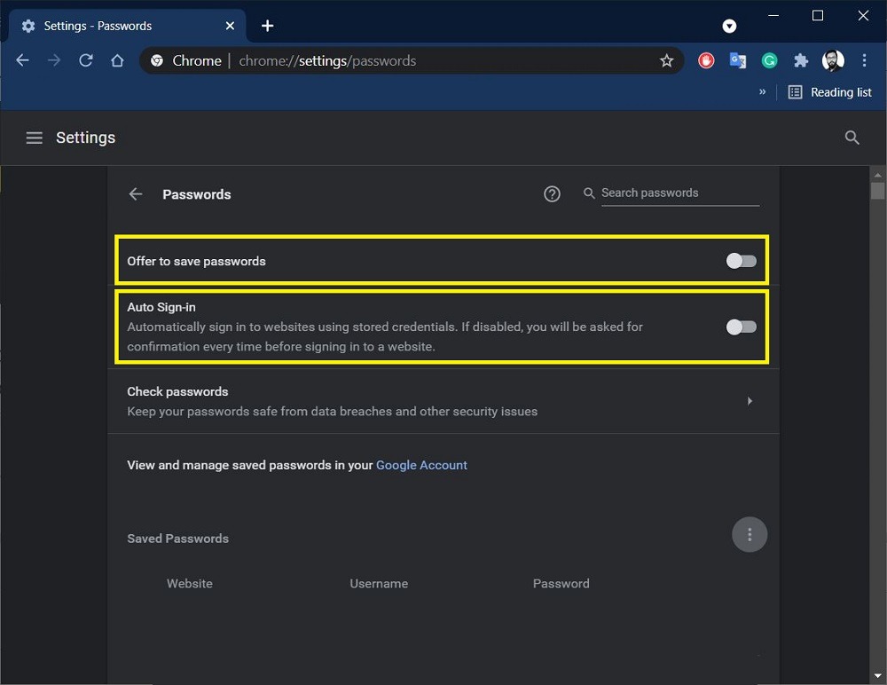 Google Chrome deshabilitar el administrador de contraseñas