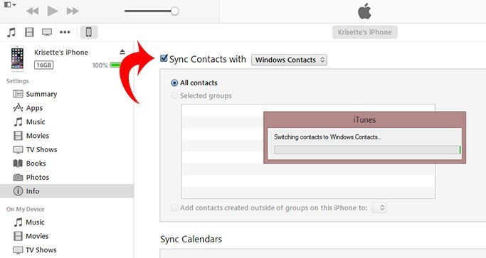 exportar contactos de iPhone - cambiar a contactos de Windows