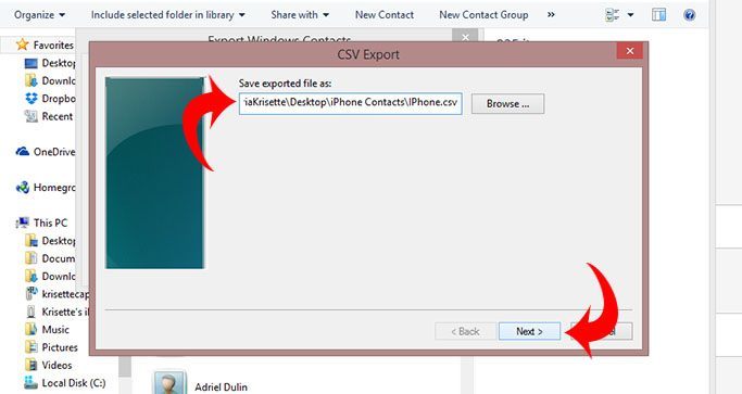 exportariPhonecontacts-browsefolder