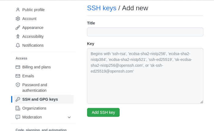 Git Guide Nueva página de clave Ssh