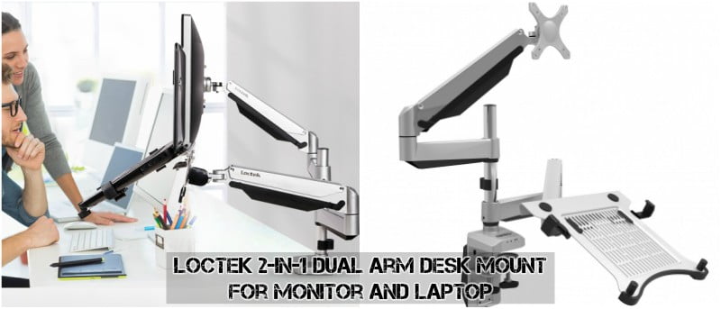 Soporte de escritorio Loctek 2 en 1 de doble brazo para monitor y computadora portátil