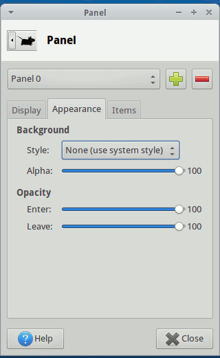 apariencia del panel xfce