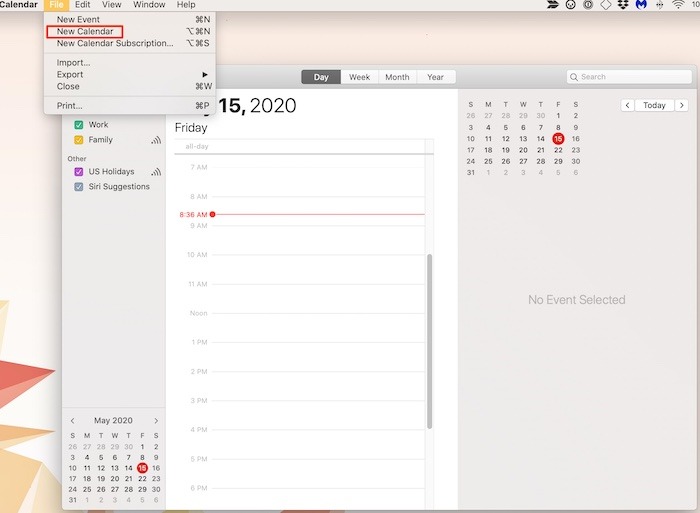 Master Mac Calendar Aplicación Archivo Nuevo calendario