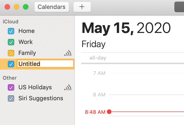 Master Mac Calendar App Archivo Nuevo nombre de calendario